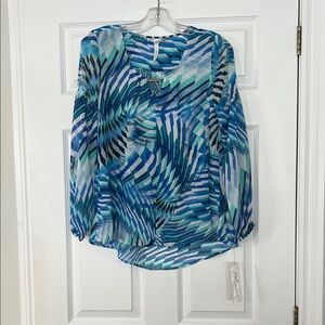 NY Collection Blue Geometric Blouse